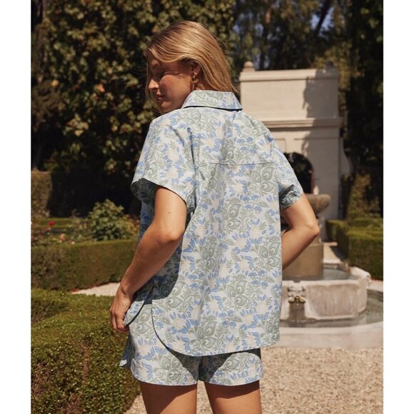 Summersalt Shirt The Poolside Poplin Button-Down Secret Garden Blue Sage 2XL - Picture 4 of 11